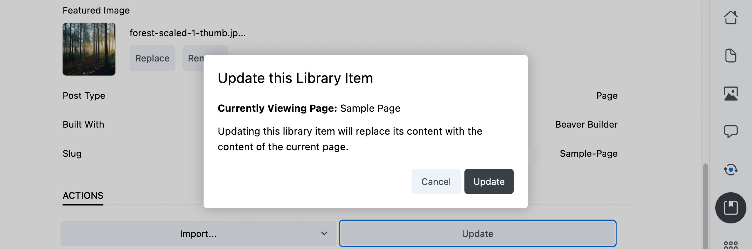Update library item with content from post