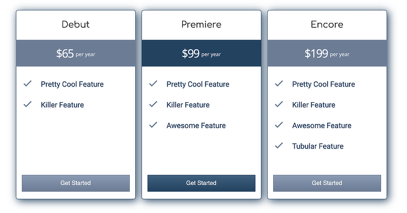 Screenshot of a simple pricing table