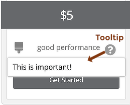 Pricing module feature showing tooltip icon and tooltip