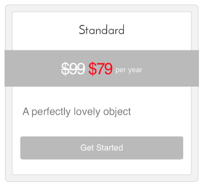 Example of using HTML markup to show a sale price