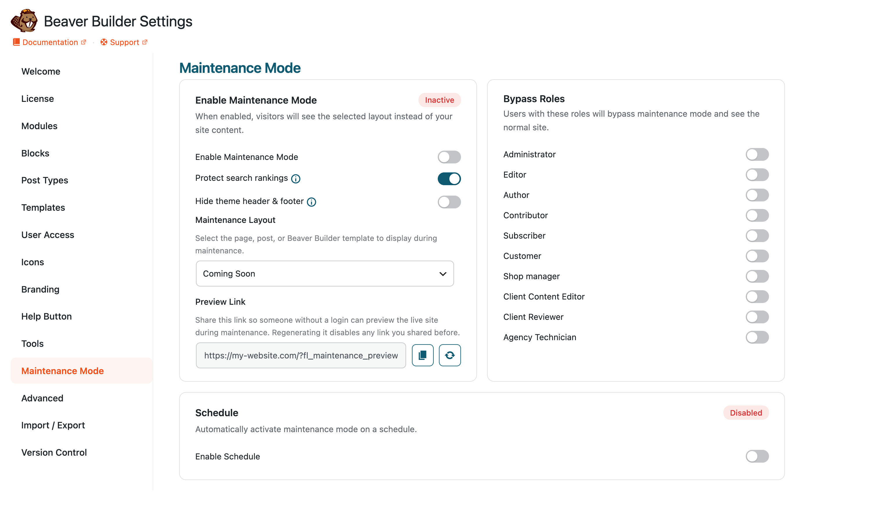 Maintenance Mode Settings