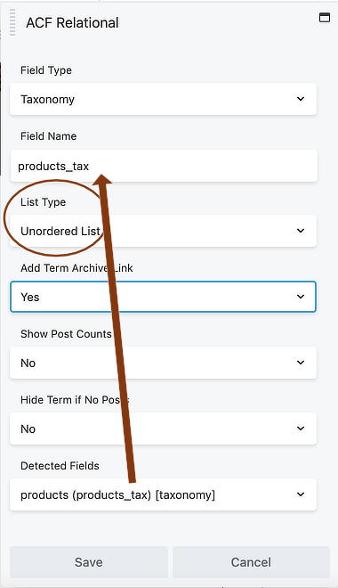 ACF Taxonomy field - field connection settings